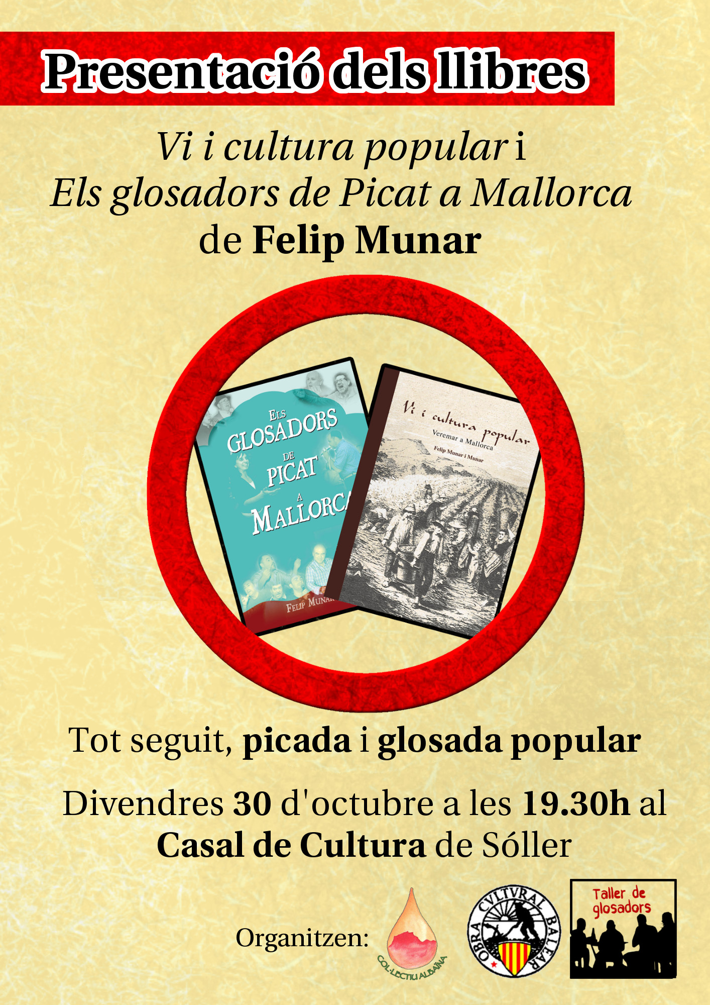 Presentació dels llibres «Vi i cultura popular» i «Els glosadors de Picat a Mallorca» de Felip Munar (30-10-15)